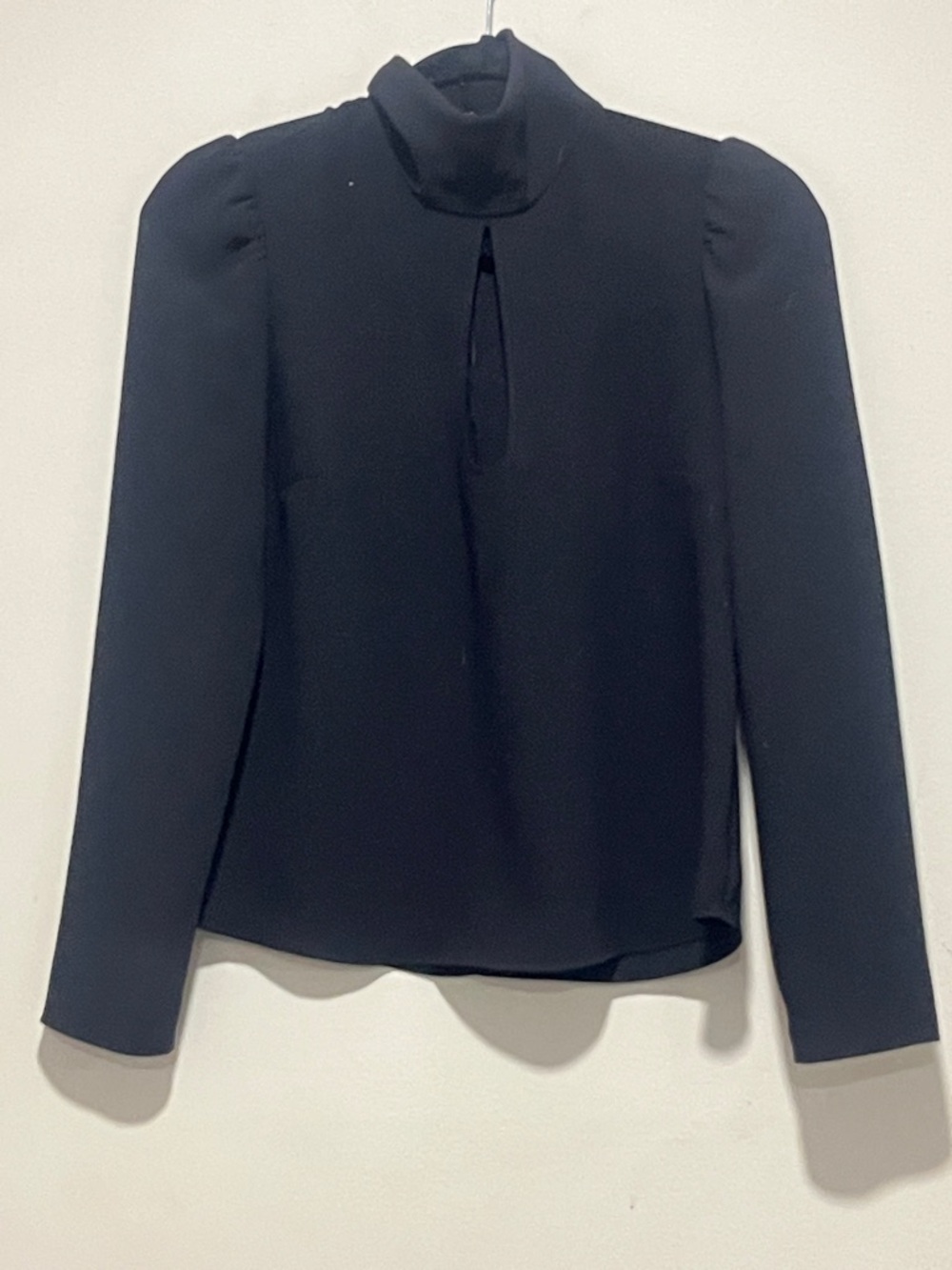 Amanda Uprichard Black Long-Sleeve Mock Neck Blouse with Keyhole